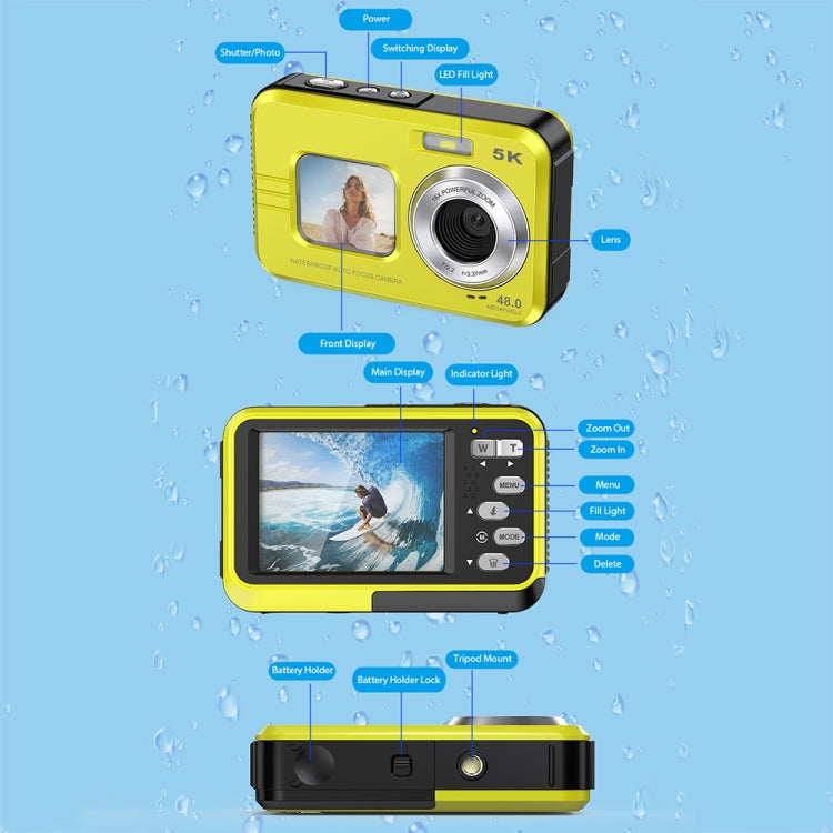 WDC901 3.5m Waterproof 48MP HD Dual Screen Outdoor Sports Digital Camera, US Plug, UK Plug, EU Plug, AU Plug WDC901 3.5m Waterproof 48MP HD Dual Screen Outdoor Sports Digital Camera, US Plug, UK Plug, EU Plug, AU Plug